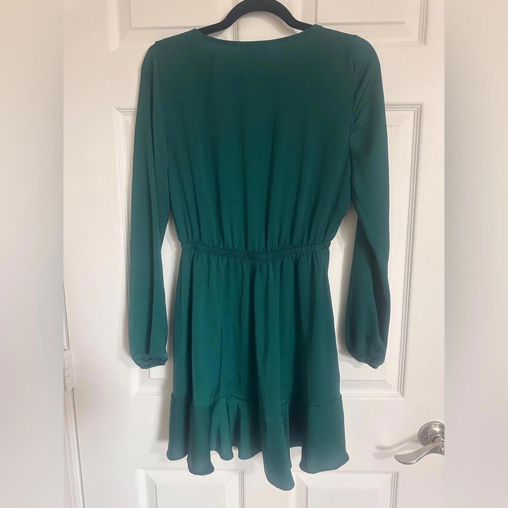 Express Green Long Sleeve Faux Wrap Ruffle Dress - Picture 3 of 4
